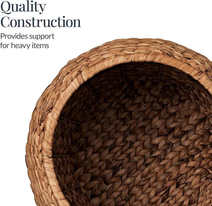 Best Choice Products Scalloped Multipurpose Hyacinth Storage Basket, Plant Décor, Handwoven Organizer Tote for Bedroom, Living Room, Nursey, w/Lid - Chestnut