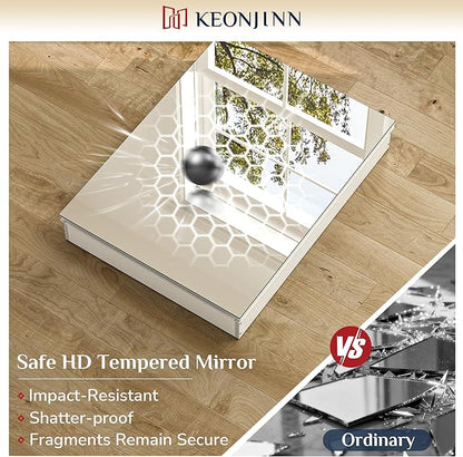 Keonjinn 16 x 24 Inch White Medicine Cabinet Mirror, Assembly Required, Modern Medicine Cabinets for Bathroom, Lightweight, Adjustable Shelves, HD Tempered Glass, Recessed or Surface Mount