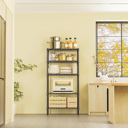 IZEUK 5-Tier Black Metal Storage Shelves, Heavy Duty Wire Shelving Unit for Home, Kitchen, Office, or Garage Organization, 1250 lbs Capacity, 13.8" D x 29.5" W x 59.5" H