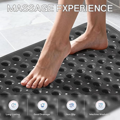 Anti-Slip Bathtub Shower mat, 27.5×14.5（Approximately 70×37cm） inch Soft Oversized Machine Washable Non-Slip Bathtub mat with Drainage Holes, Bathroom Floor Suction Cup.（1-Opaque Black）