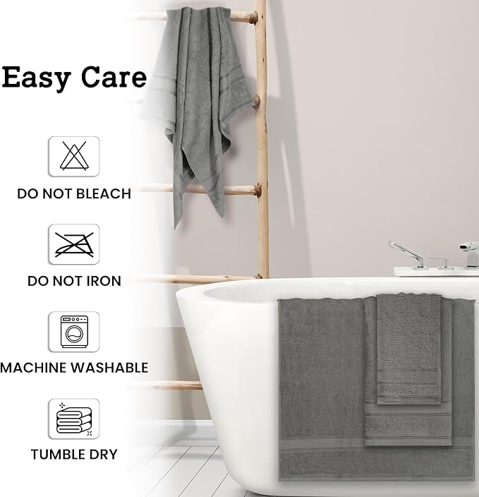 Casa Lino Bath Towel Set of 8 (2 Bath Towels, 4 Wash Cloths & 2 Hand Towels for Bathroom) - 100% Cotton - Highly Absorbent & Quick Dry - Guest Room Essentials for Bathroom Set - (Silver Grey)