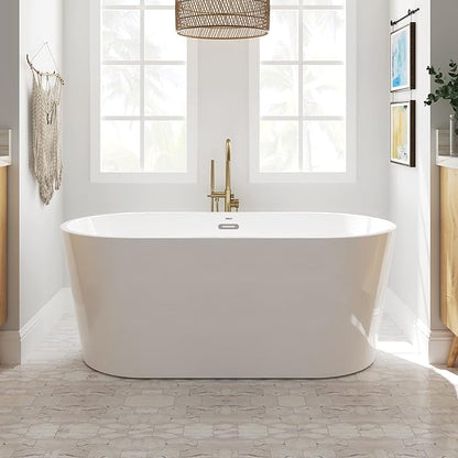 FerdY Shangri-La 59" Acrylic Freestanding Bathtub, Classic Oval Shape Acrylic freestanding tub Modern White, cUPC Certified, Chrome Drain and Classic Slotted Overflow Included
