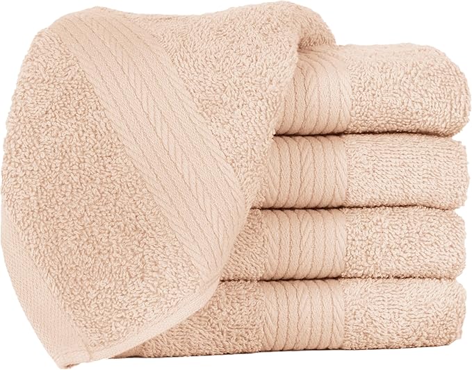Ample Decor Washcloths Pack of 5 12 X 12 Inch, 600 GSM 100% Cotton Soft Absorbent, Premium Quality Durable Machine Washable, Ideal for Bathroom, Pool, Hotel, Spa – Beige