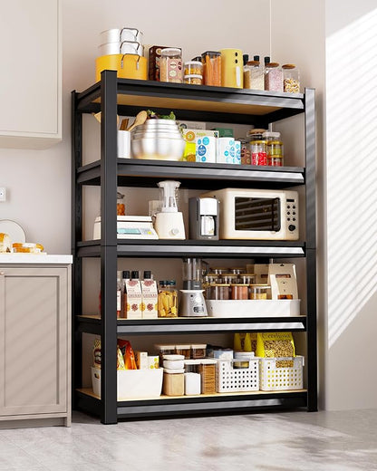 Set of 2 Storage Shelves, 45.6" W Heavy Duty Garage Shelving, 2500LBS Metal Shelf, Adjustable 5-Tier Shelving Unit, for Pantry, Kitchen, Basement, Warehouse, 17.7" Dx45.6 Wx71.2 H, Black