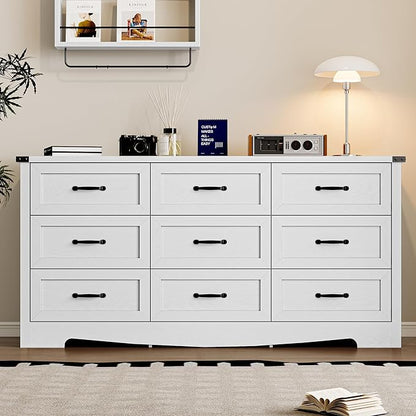 9-Drawer Dresser for Bedroom, Modern Wooden Chest of Drawers with Metal Handles, Anti-Tipping Design, Sturdy and Stable Storage Organizer for Living Room, Entryway, Home Office