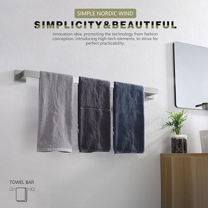 KOKOSIRI 32-Inch Single Towel Bar, Bathroom Kitchen Towel Holder, Wall Mounted T-304 Stainless Steel Towel Rack 2 Pack, Brushed Nickel, B4003BR-L32-P2