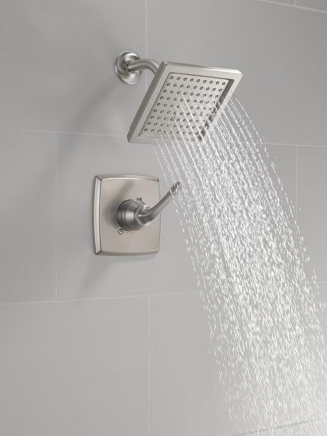 Delta Geist 14 Series Shower Faucet Set, Brushed Nickel Shower Head and Handle Set, Valve Trim Kit, SpotShield Brushed Nickel 142864-SP (Valve Included)