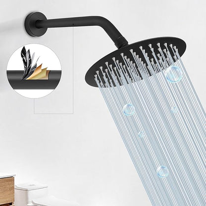 HarJue Shower Arm with Flange and Teflon Tape, Wall Mounted Shower Pipe 304 Stainless Steel Extension Arm for Fixed Shower Head & Handheld (12 Inches, Matte Black)