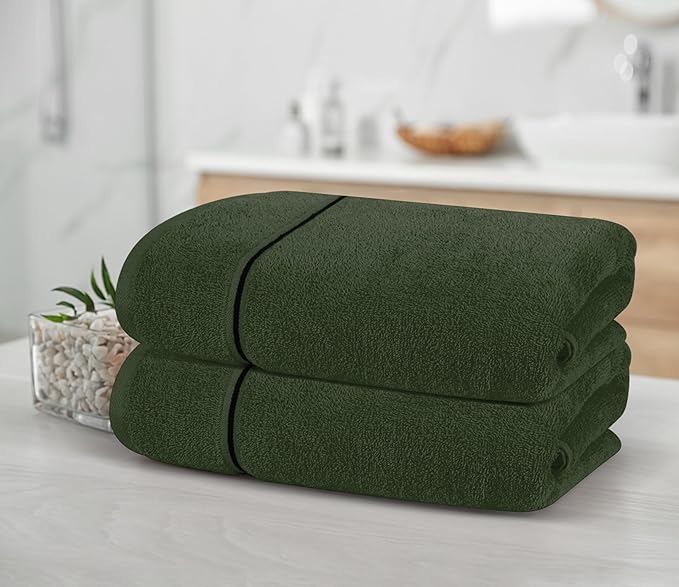 MyOwn Cotton 2 Pack Oversized Bath Towel Set 28x55 inches, Large Bath Towels, Ultra Absorbant Compact Quickdry & Lightweight Towel, Ideal for Gym Travel Camp Pool - Olive Green