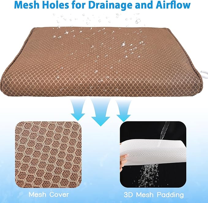 AEROiVi Shower Seat Cushion, Shower Chair Cushion for Transfer Benches in Bathtub, Cushion for Sauna, 3D Mesh Pad with Hook, Slip-Resistant, Design for Elderly, Senior, Handicap Disabled