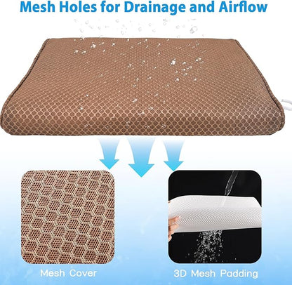 AEROiVi Shower Seat Cushion, Shower Chair Cushion for Transfer Benches in Bathtub, Cushion for Sauna, 3D Mesh Pad with Hook, Slip-Resistant, Design for Elderly, Senior, Handicap Disabled