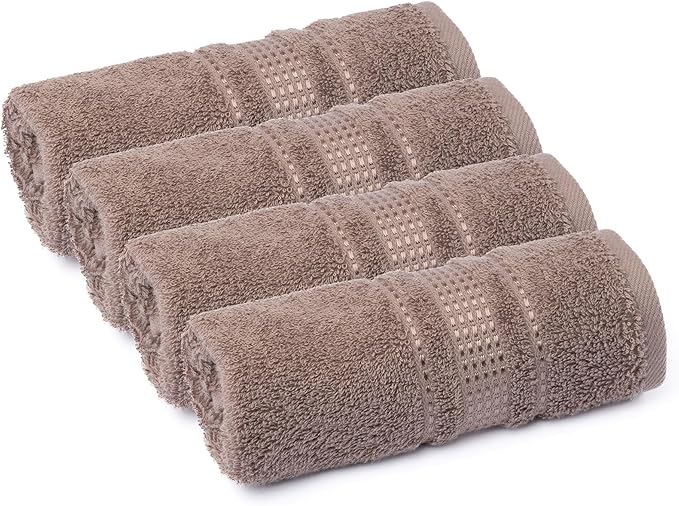 Melissa Linen, 4 Piece Washcloths Set, Absorbent Cotton Towels for Body and Face, 12 in x 12 in, Quick Dry, Durable and Soft, Baby Wash Cloths, Wash Rags for Kitchen, Mocha Brown