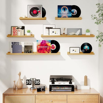 Axeman Picture Ledge Shelf, Floating Shelves for Wall Decor Storage Set of 6, 55 inch Floating Wall Mounted Shelves, Shelves with Lip for Living Room, Bedroom, Nursery, Bathroom, Kitchen, Oak