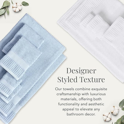 NY Loft 100% Cotton Bath Towel 4 Pack | Super Soft & Absorbent Quick-Dry Bath Towels 30" x 52" |Textured and Durable Cotton | Trinity Collection (4 Pack Bath Towel, Chambray Blue)