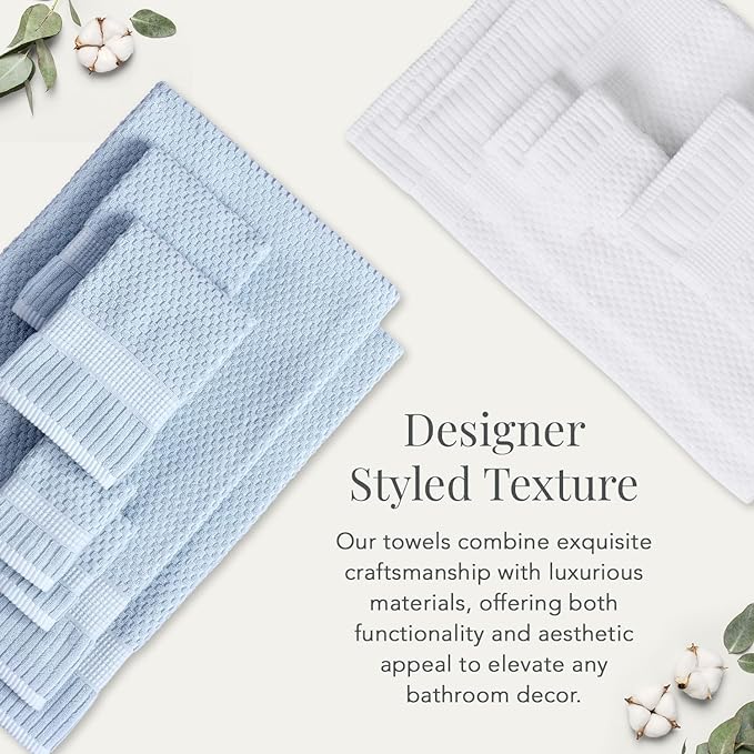 NY Loft 100% Cotton Hand Towel 6 Pack | Super Soft & Absorbent Quick-Dry Hand Towels 16" x 28" |Textured and Durable Cotton | Trinity Collection (6 Pack Hand Towel, Chambray Blue)