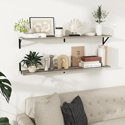 Dreamland Deep Floating Shelves for Wall, 48W x 8D Wall Mounted Shelves Set of 2, Wide Display Ledge Shelf with Sturdy Metal Brackets for Living Room, Bathroom, Bedroom and Kitchen, Grey