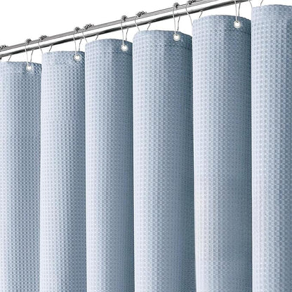 Inhousolu Fabric Shower Curtain Waffle Weave, Fog Blue 230 GSM Heavy Duty, Weighted Hem, 14 Metal Hooks, Water Repellent, Machine Washable, Hotel Spa Luxury Bath Curtain Set, 72 x 96 Inch