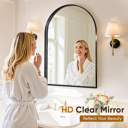 Arched Mirror 24"x36", Bathroom Mirror, Wall Mounted Vanity Mirror with Arch Metal Frame for Bathroom, Over Sink, Bedroom, Living Room, Deep Frame, Black