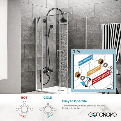 gotonovo Bathroom Classic Exposed Shower Faucet Wall Mount Shower System 8 Inch Luxurious Rainfall Shower Head Set with Tub Spout and Handheld Spray Double Cross Handles Oil Rubbed Bronze
