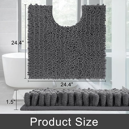 Yimobra Toilet Rug U Shaped Washable 24x24 Inch - Ultra Soft Absorbent Chenille Bath Rugs for Toilet, Quick Dry & Machine Washable, Non Slip Contour Bathroom Mat, Dark Gray