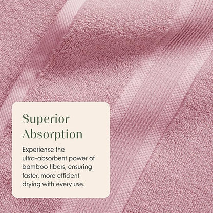 Springtree Home Luxury Bamboo Rayon Bath Towel Set of 4 | 35% Bamboo Rayon - 65% Cotton | Absorbent Quick-Dry Towels for Bathroom | Oeko-TEX Standard 100 Cotton | Pink Shadow