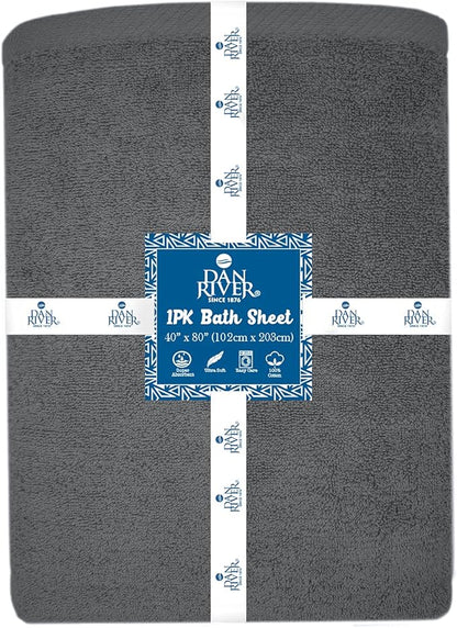 DAN RIVER Pack of 1 Bath Sheet 40x80 Inches, Extra Large Gray Bath Towels Oversized, Absorbent Cotton Towels for Bathroom