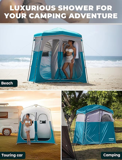 KingCamp Instant Shower Tent, Portable Superior Stable Privacy Shelter, 2 Large Rooms Outdoor Toilet Tent with Floor for Beach, Camping & Hiking, Setup in Under 60s
