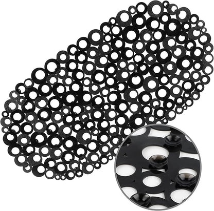 WELTRXE Oval Bathtub Mat Non Slip, Black Bubbles Bath Mats for Tub, Shower Mat with Drain Holes, Suction Cups, Machine Washable Bath Tub Mat, BPA, Latex, Phthalate Free for Bathroom, 27 x 14 Inch