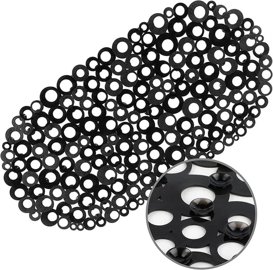 WELTRXE Oval Bathtub Mat Non Slip, Black Bubbles Bath Mats for Tub, Shower Mat with Drain Holes, Suction Cups, Machine Washable Bath Tub Mat, BPA, Latex, Phthalate Free for Bathroom, 27 x 14 Inch