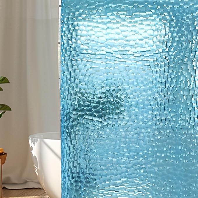 WELTRXE EVA 8G Shower Curtain Liner, 72x72 Inch 3D Clear Blue Bubble Heavy Duty Waterproof Shower Curtain Liner with Magnets Thick Plastic Shower Curtains Weighted Bathroom Shower Liner, 12 Hooks