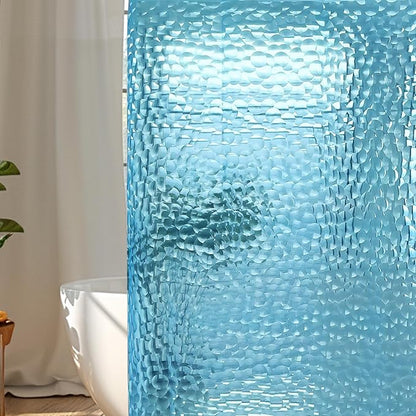 WELTRXE EVA 8G Shower Curtain Liner, 72x72 Inch 3D Clear Blue Bubble Heavy Duty Waterproof Shower Curtain Liner with Magnets Thick Plastic Shower Curtains Weighted Bathroom Shower Liner, 12 Hooks