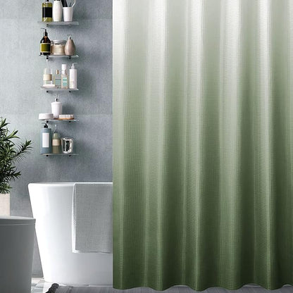 Gibelle Small Stall Shower Curtain 36 x 72, Narrow Half Sage Green Ombre Shower Curtain for Bathroom, Waffle Weave Fabric Shower Curtain Set with Hooks, Water Repellent, Machine Washable
