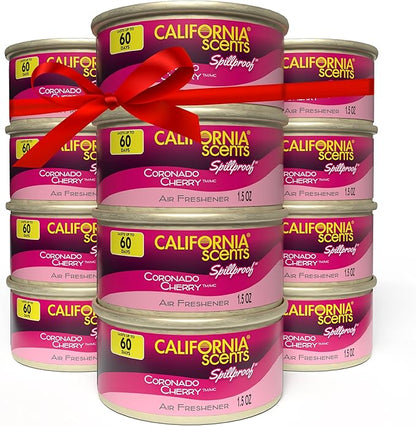 Can Air Freshener and Odor Neutralizer by California Scents, Stocking Stuffers, Set of 12 Spillproof Cans for Home and Car, Coronado Cherry, 1.5 Oz Each