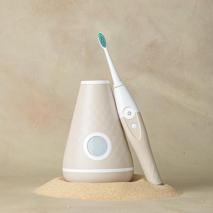 TAO Clean UV Sanitizing Sonic Toothbrush and Cleaning Station, Electric Toothbrush, Dual Speed Setting, Sandstone