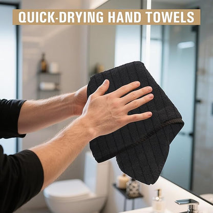 HOMERHYME Salon Towels, 24 Pack Black Hand Towels for Bathroom, 16 x 27 Inches Bulk Quick Dry Absorbent Microfiber Hair Towel, Bathroom Towels for Gym Spa Barber Pedicure Makeup & Beauty