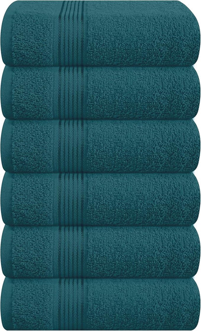 Belizzi Home Ultra Soft Cotton 6 -Piece Hand Towel Set 16x24, Ideal for use in Bathroom, Kitchen, Gym, Spa - Compact, Eco-Friendly, Lightweight - Multi Purpose Hand Towels - Teal