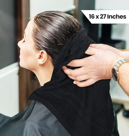 Utopia Towels Cotton Bleach Proof Salon Towel 16 by 27 inches, Bleach Safe Gym 100% Cotton Hand Towel, 12 Pack, Black
