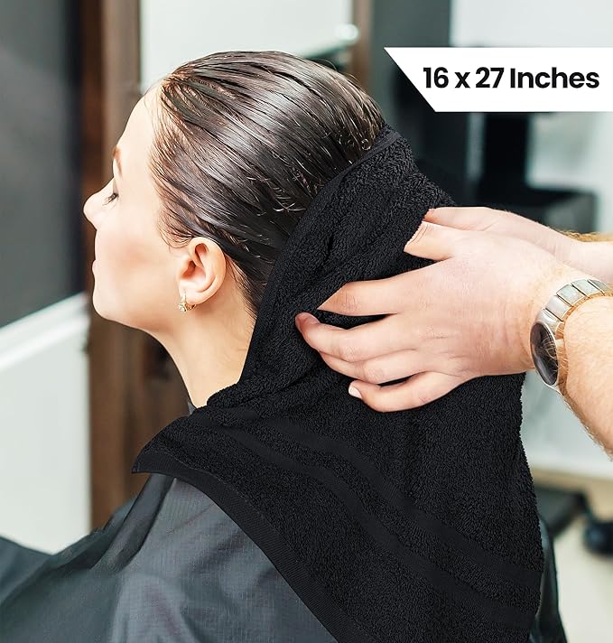 Utopia Towels Cotton Bleach Proof Salon Towel 16 by 27 inches, Bleach Safe Gym 100% Cotton Hand Towel, 24 Pack, Black