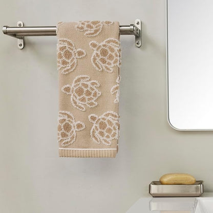 SKL Home Turtle Sculpted 100% Cotton Jacquard 2pc Hand Towel Set, Coastal, Reversible & Decorative for Bath/Kitchen/Bar/Beach House & Gift, Taupe