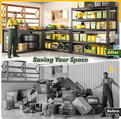 72.1" H Garage Shelving 2030LBS Garage Storage Shelves, 5 Tier Adjustable Metal Shelving, Storage Shelves for Storage, Basement, Warehouse, Pantry, Kitchen, 35.5" W x 15.7" D x 72.1" H, Black