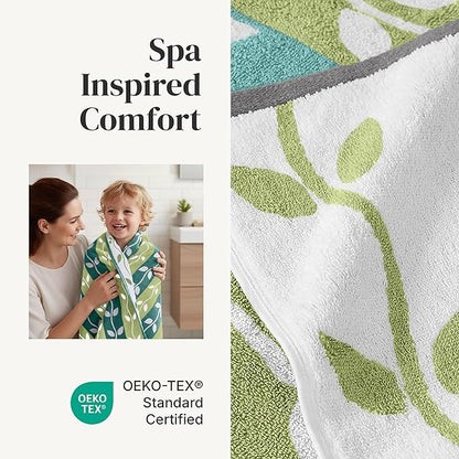 Modern Threads Organic Vines 6-Piece 100% Cotton Towel Set – Yarn Dyed Jacquard & Solid – Includes 2 Bath Towels, 2 Hand Towels, 2 Washcloths – Absorbent, Quick Dry, Soft & Durable – Sage Green