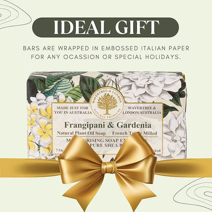 Wavertree & London Frangipani Gardenia Scented Natural Soap (2 Bars), 7oz Moisturizing French Triple Milled Soap Bars enriched with shea butter - Pure Plant Based Bath & Body Bars for All Skin Types