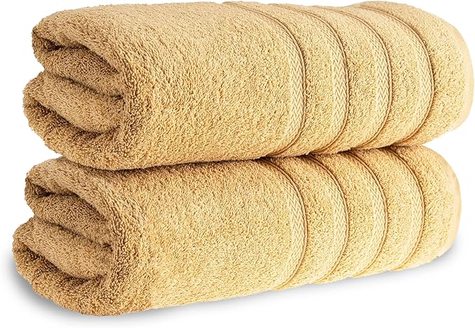 HALLEY Turkish 2 Pack Premium Bath Towels (2 Pieces) 650 GSM Highly Absorbent Super Soft 100% Cotton - 2 Bath Towels (Yellow)