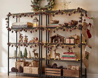 PrimeZone Wire Metal Storage Shelves - 5 Tier Adjustable NSF Certified Heavy Duty Garage Shelving Unit Organizer Rack, Steel Utility Shelf for Kitchen, Pantry, 35.5" W x 14" D x 72" H, Black, 2 Packs