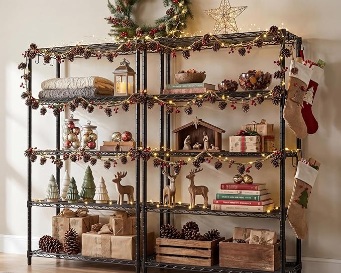 PrimeZone Wire Metal Storage Shelves - 5 Tier Adjustable NSF Certified Heavy Duty Garage Shelving Unit Organizer Rack, Steel Utility Shelf for Kitchen, Pantry, 35.5" W x 14" D x 72" H, Black, 3 Packs