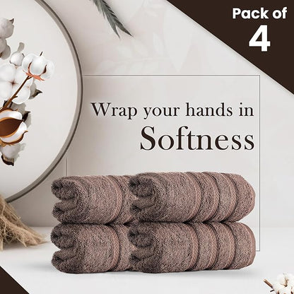 HALLEY Turkish 4 Pack Premium Hand Towels (4 Pieces) 650 GSM Highly Absorbent Super Soft 100% Cotton - 4 Hand Towels (Brown)