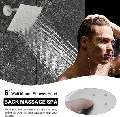 Enga Dual Rain Shower Head System, 16 Inch Ceiling Mount Shower Head with 6 Inch Wall Mount Shower Head Full Body Thermostatic Shower Faucet Set, Brushed Nickel