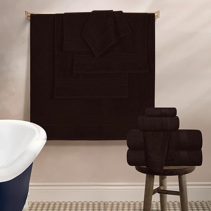 Belizzi Home 100% Cotton Towel Set, Contains 6 Bath Towel, 6 Hand Towel, 12 Wash Cloth - Compact Absorbent Lightweight & Quickdry Towels for Bathroom - 24 Piece Bathroom Towel Set - Chocolate Brown
