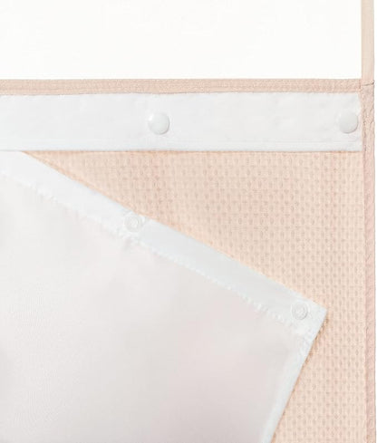 River Dream Heavyweight No Hooks Required Dotted Waffle Weave Shower Curtain with Snap in Liner - 71W x 74H,Hotel Grade,Spa Like Bath Curtain,Pink