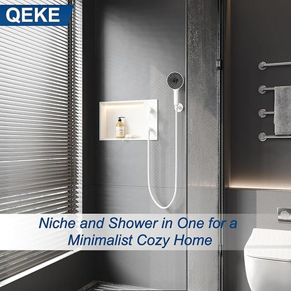 Shower Niche with Round Hand Shower,and LED Light in Matte White/Horizontal